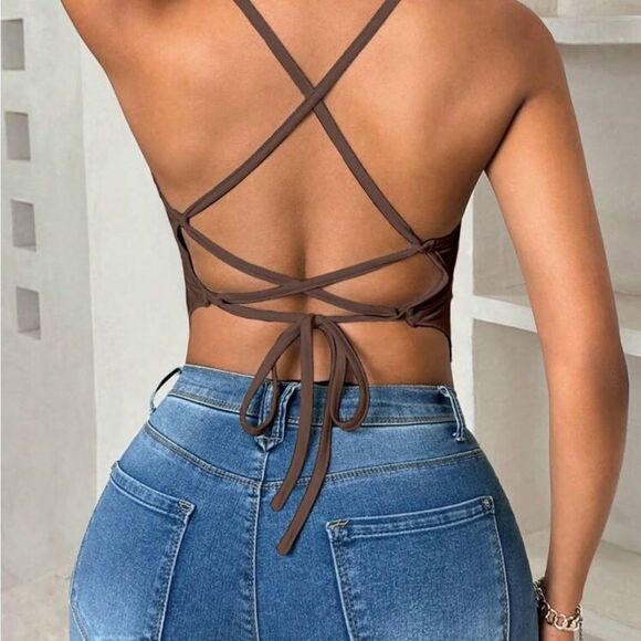 SHEIN Foxxy Ladies' Summer Solid Color Asymmetric Hem Backless Strap Tank Top - Picture 12 of 12